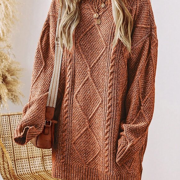 Brown Women's Casual Textured Knit Oversized Loose Fit Dress - Picture 3 of 10